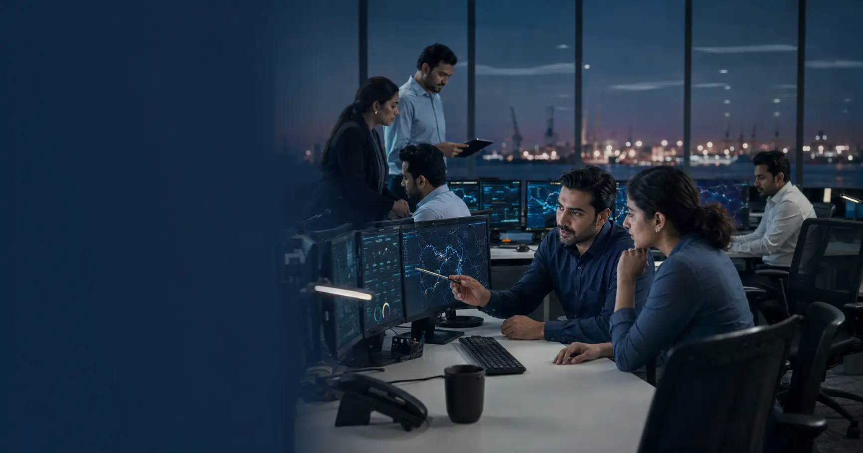 Professional South Asian logistics dispatch team coordinating freight operations